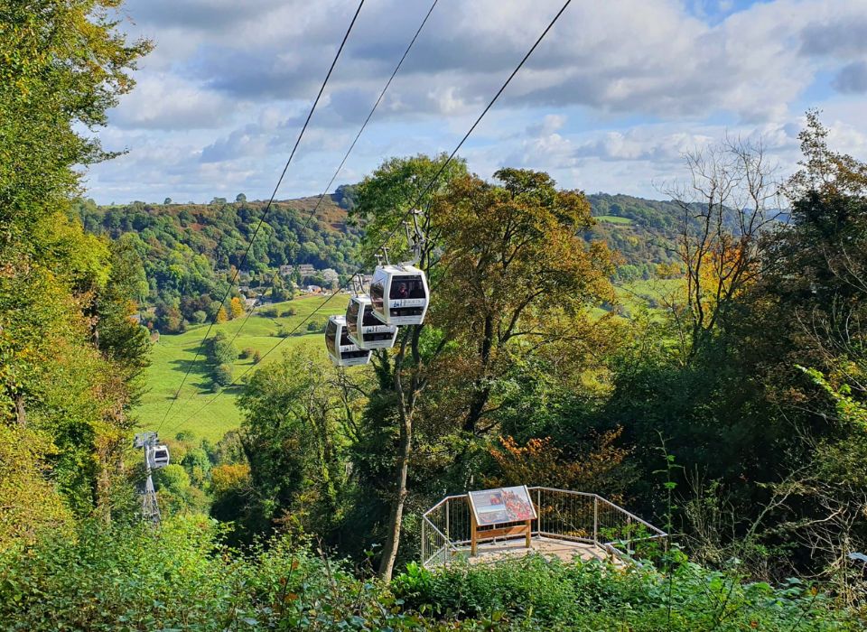 Family taking the cable car at the Heights of Abraham near Matlock Bath